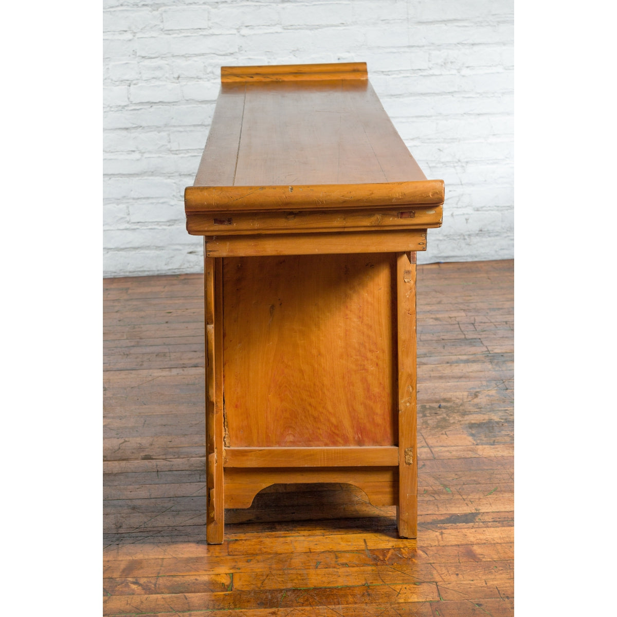 Qing Dynasty 19th Century Natural Wood Sideboard with Large Carved Spandrels-18. Asian &amp; Chinese Furniture, Art, Antiques, Vintage Home Décor for sale at FEA Home