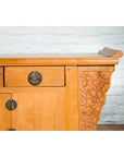 Qing Dynasty 19th Century Natural Wood Sideboard with Large Carved Spandrels-7. Asian & Chinese Furniture, Art, Antiques, Vintage Home Décor for sale at FEA Home