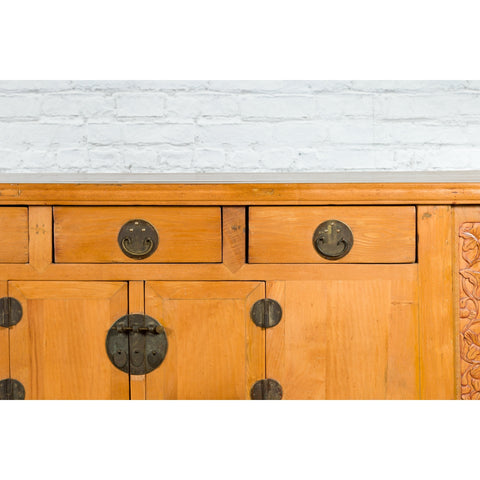 Qing Dynasty 19th Century Natural Wood Sideboard with Large Carved Spandrels-YN1895-11. Asian & Chinese Furniture, Art, Antiques, Vintage Home Décor for sale at FEA Home