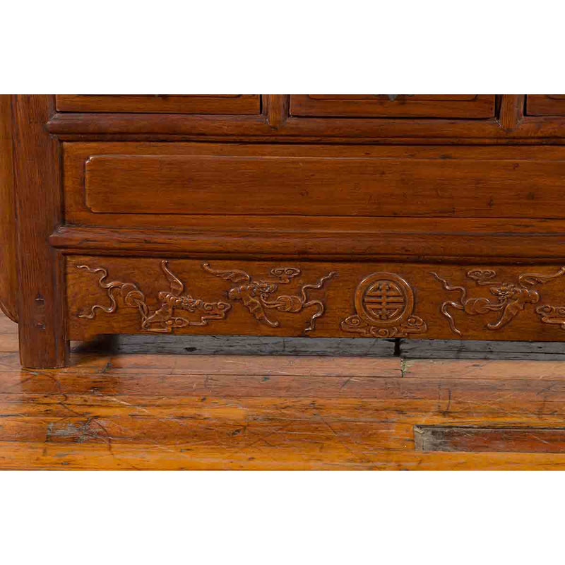 Chinese Elm Three-Drawer Kang Cabinet with Everted Flanges and Carved Spandrels-9. Asian & Chinese Furniture, Art, Antiques, Vintage Home Décor for sale at FEA Home