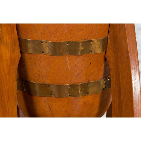 Large Pair of Javanese Art Deco Style Teak Wood Plant Stands with Brass Braces - Antique Chinese and Vintage Asian Furniture for Sale at FEA Home