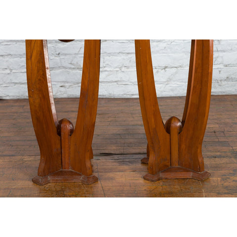 Large Pair of Javanese Art Deco Style Teak Wood Plant Stands with Brass Braces - Antique Chinese and Vintage Asian Furniture for Sale at FEA Home