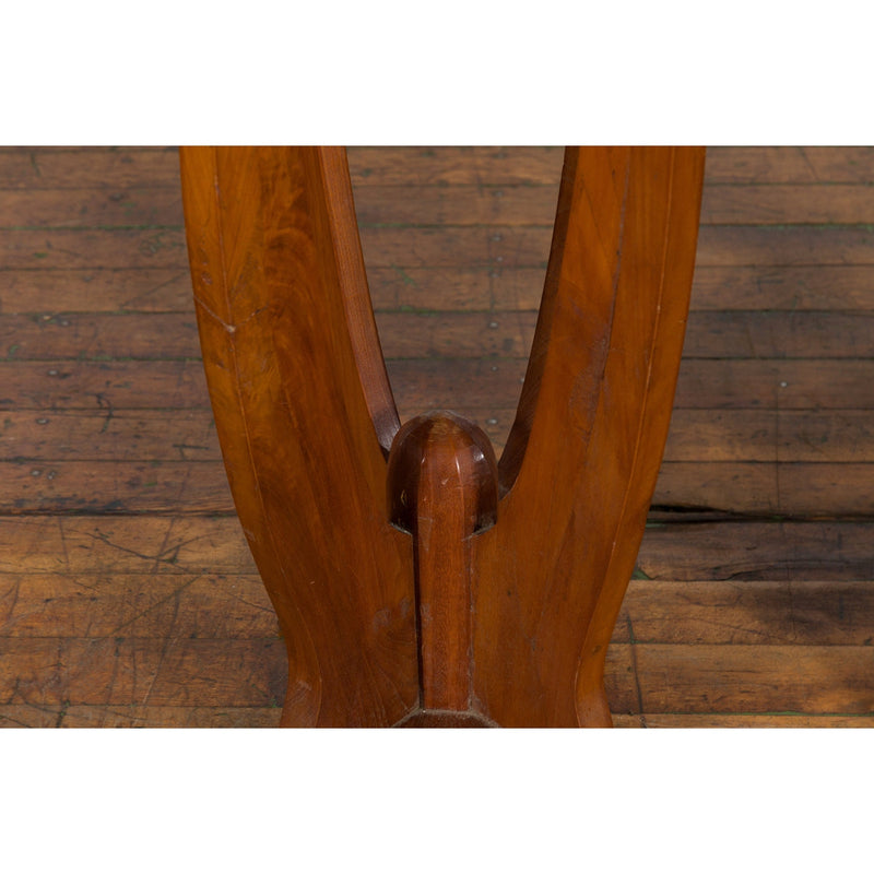Large Pair of Javanese Art Deco Style Teak Wood Plant Stands with Brass Braces - Antique Chinese and Vintage Asian Furniture for Sale at FEA Home