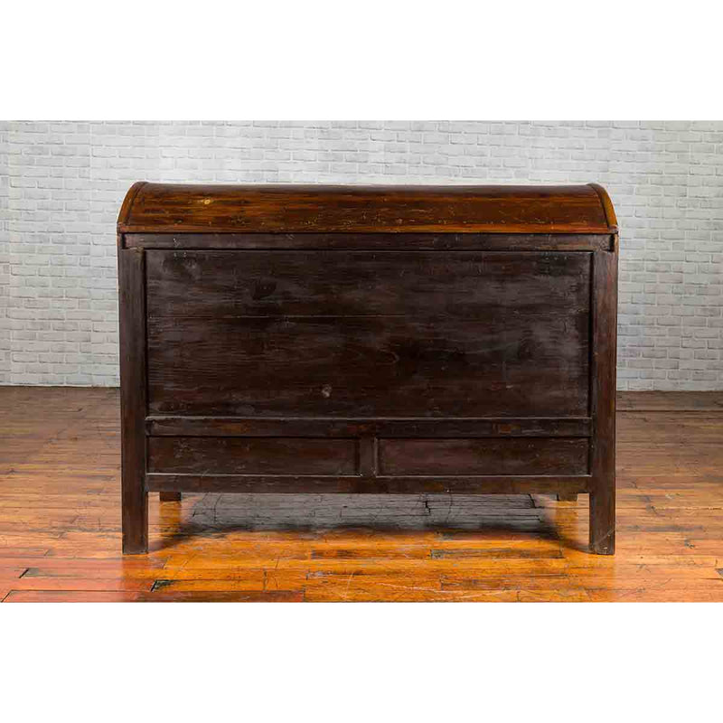 Chinese Antique Large Dowry Chest with Arching Lid, Carved Panels and Drawers-YN1926-16. Asian & Chinese Furniture, Art, Antiques, Vintage Home Décor for sale at FEA Home