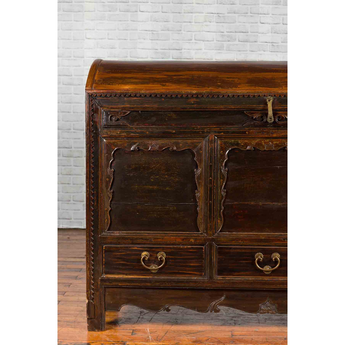 Chinese Antique Large Dowry Chest with Arching Lid, Carved Panels and Drawers-9. Asian &amp; Chinese Furniture, Art, Antiques, Vintage Home Décor for sale at FEA Home