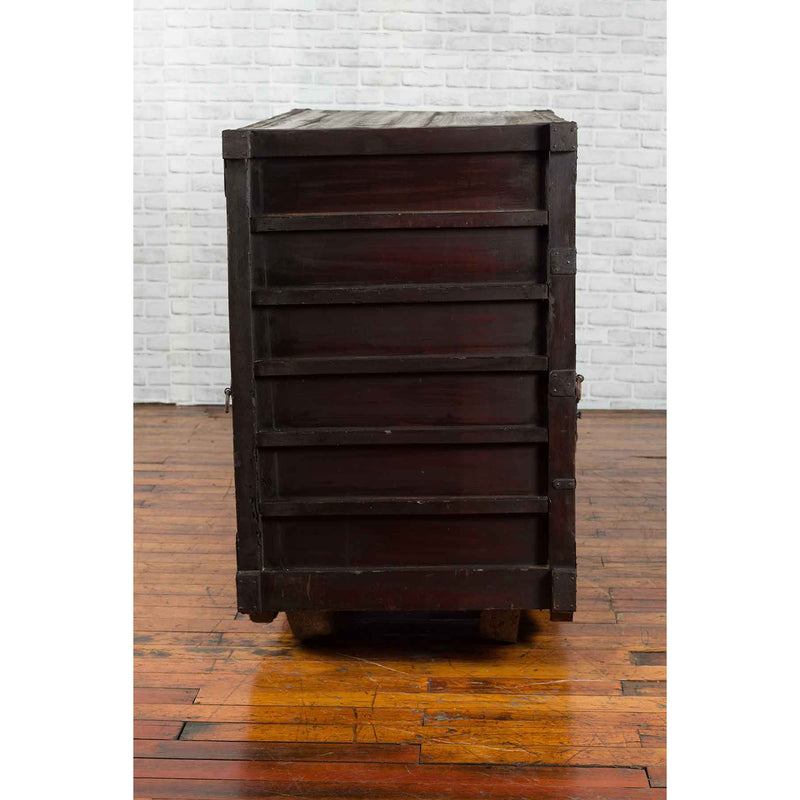 Japanese 19th Century Merchant's Chest with Drawers and Door, Mounted on Wheels-YN1930-13. Asian & Chinese Furniture, Art, Antiques, Vintage Home Décor for sale at FEA Home