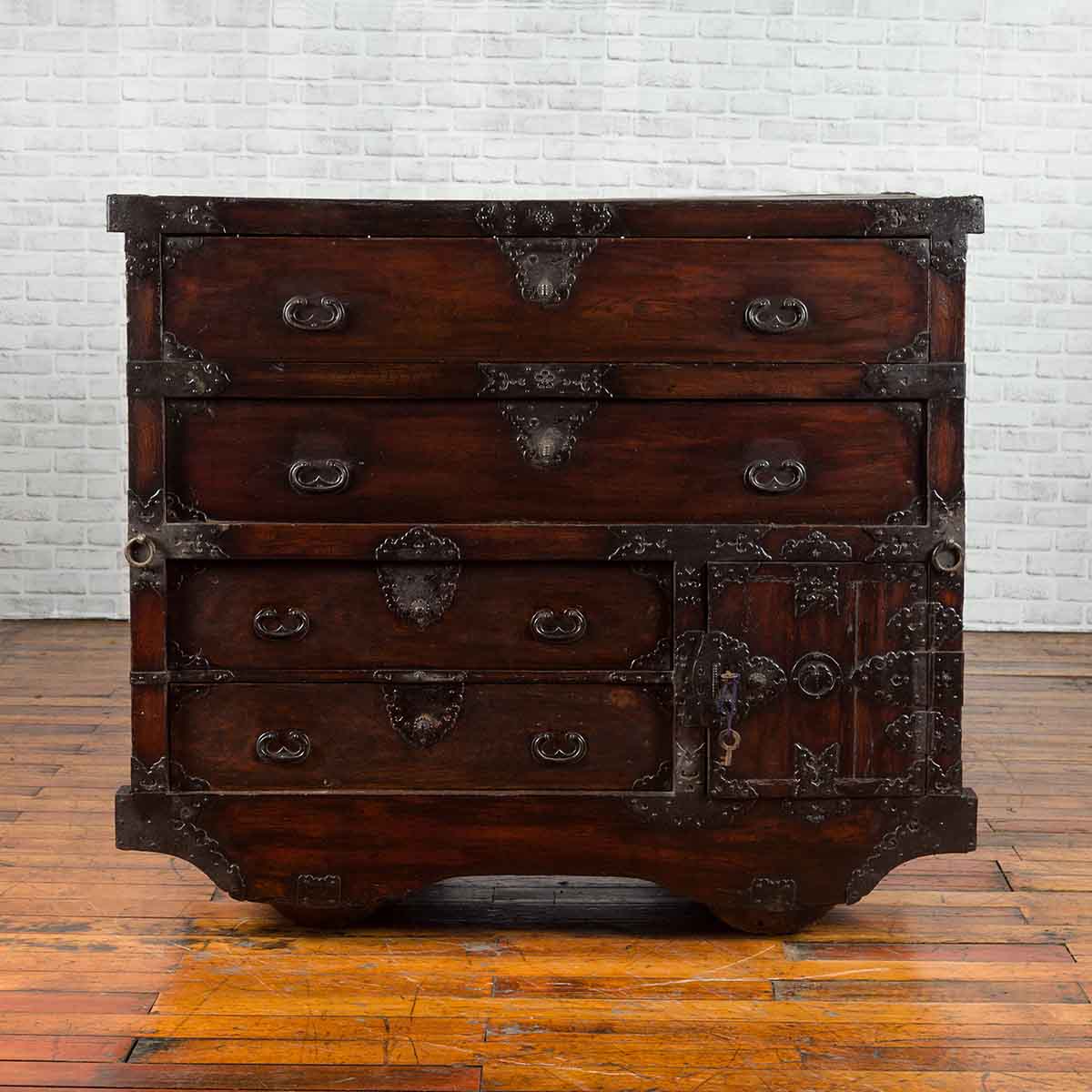Japanese 19th Century Merchant's Chest with Drawers and Door, Mounted on Wheels-2. Asian & Chinese Furniture, Art, Antiques, Vintage Home Décor for sale at FEA Home