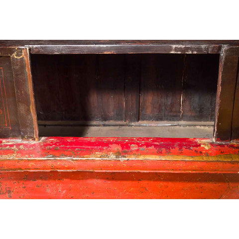 Chinese Qing Dynasty 19th Century Red Cabinet with Hand Painted Chinoiseries-YN1931-16. Asian & Chinese Furniture, Art, Antiques, Vintage Home Décor for sale at FEA Home