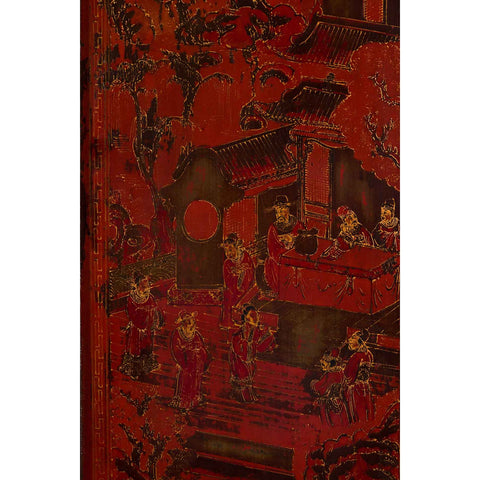 Chinese Qing Dynasty 19th Century Red Cabinet with Hand Painted Chinoiseries-YN1931-7. Asian & Chinese Furniture, Art, Antiques, Vintage Home Décor for sale at FEA Home