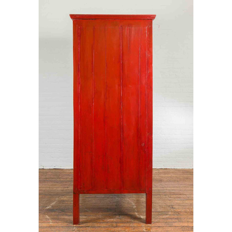 Chinese Qing Dynasty Ningbo Red Lacquered Cabinet with Butterfly Hardware-11. Asian & Chinese Furniture, Art, Antiques, Vintage Home Décor for sale at FEA Home