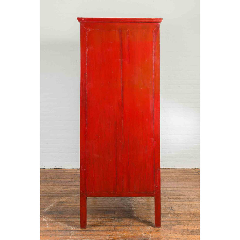 Chinese Qing Dynasty Ningbo Red Lacquered Cabinet with Butterfly Hardware-13. Asian & Chinese Furniture, Art, Antiques, Vintage Home Décor for sale at FEA Home