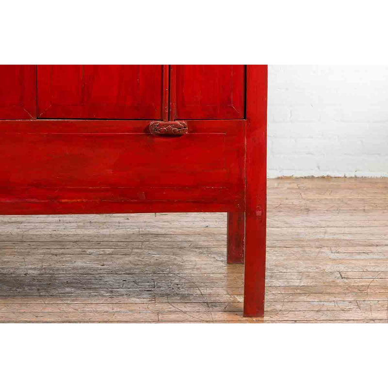 Chinese Qing Dynasty Ningbo Red Lacquered Cabinet with Butterfly Hardware-8. Asian & Chinese Furniture, Art, Antiques, Vintage Home Décor for sale at FEA Home