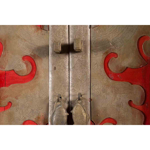 Chinese Qing Dynasty Ningbo Red Lacquered Cabinet with Butterfly Hardware-10. Asian & Chinese Furniture, Art, Antiques, Vintage Home Décor for sale at FEA Home