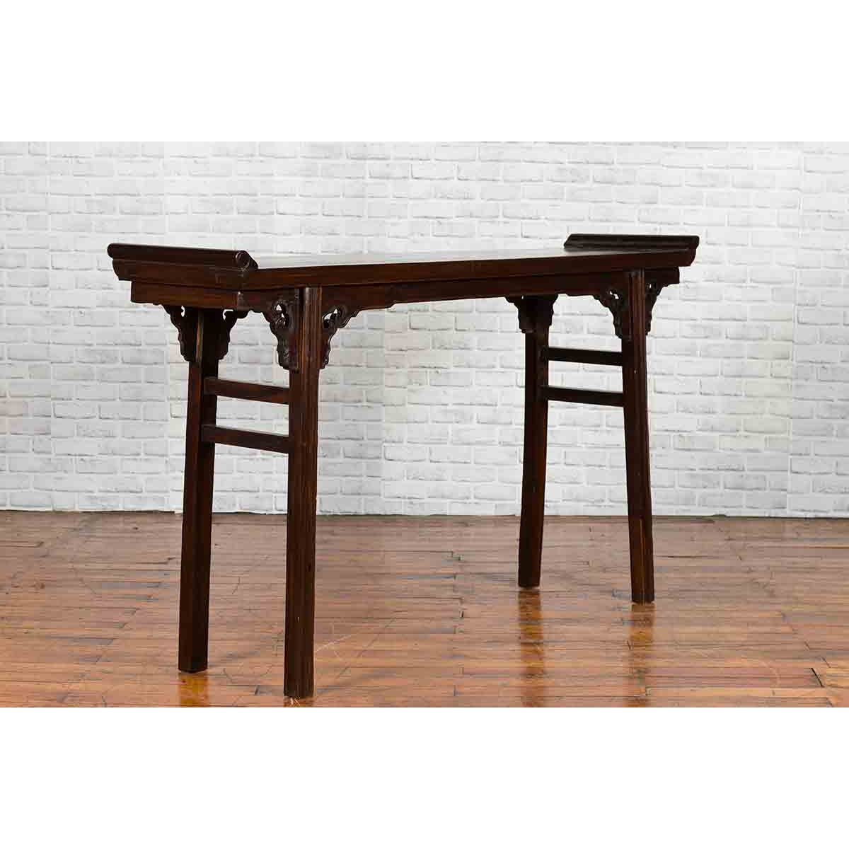 Chinese 19th Century Qing Dynasty Altar Console Table with Carved Spandrels-3. Asian &amp; Chinese Furniture, Art, Antiques, Vintage Home Décor for sale at FEA Home
