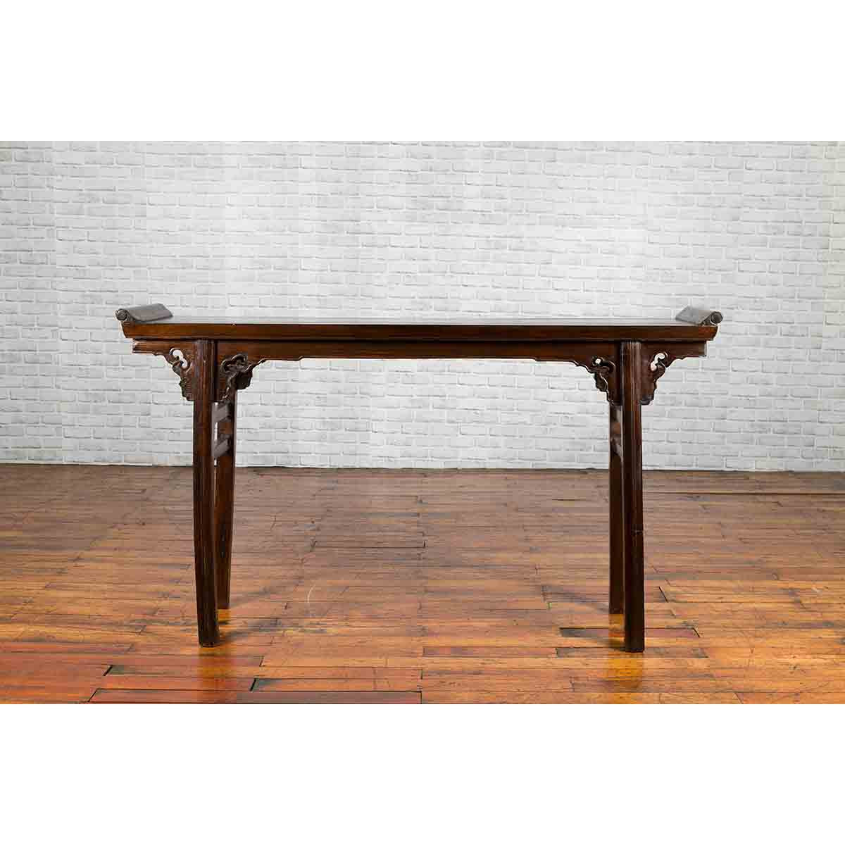 Chinese 19th Century Qing Dynasty Altar Console Table with Carved Spandrels-4. Asian &amp; Chinese Furniture, Art, Antiques, Vintage Home Décor for sale at FEA Home