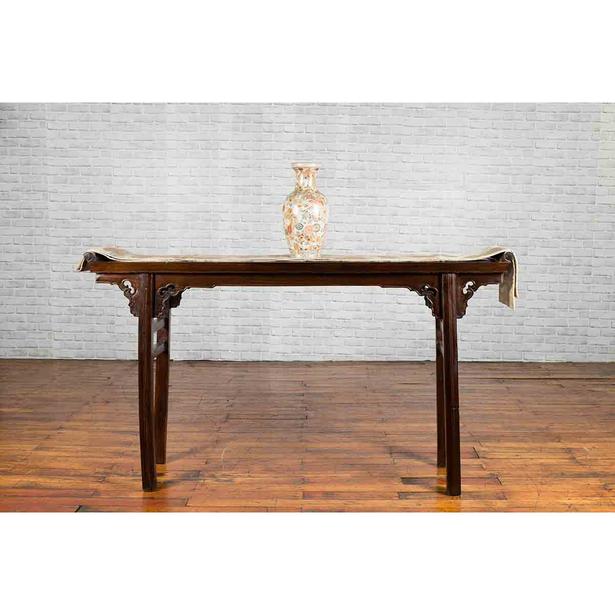 Chinese 19th Century Qing Dynasty Altar Console Table with Carved Spandrels-5. Asian &amp; Chinese Furniture, Art, Antiques, Vintage Home Décor for sale at FEA Home