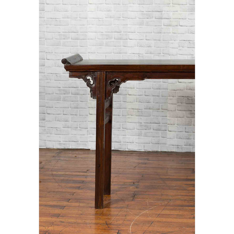 Chinese 19th Century Qing Dynasty Altar Console Table with Carved Spandrels