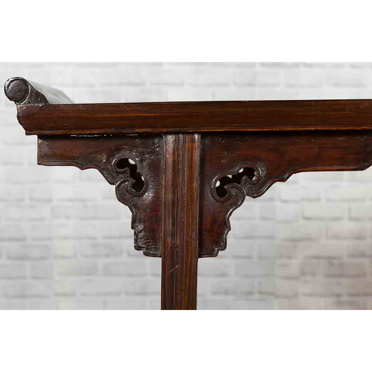 Chinese 19th Century Qing Dynasty Altar Console Table with Carved Spandrels-8. Asian &amp; Chinese Furniture, Art, Antiques, Vintage Home Décor for sale at FEA Home
