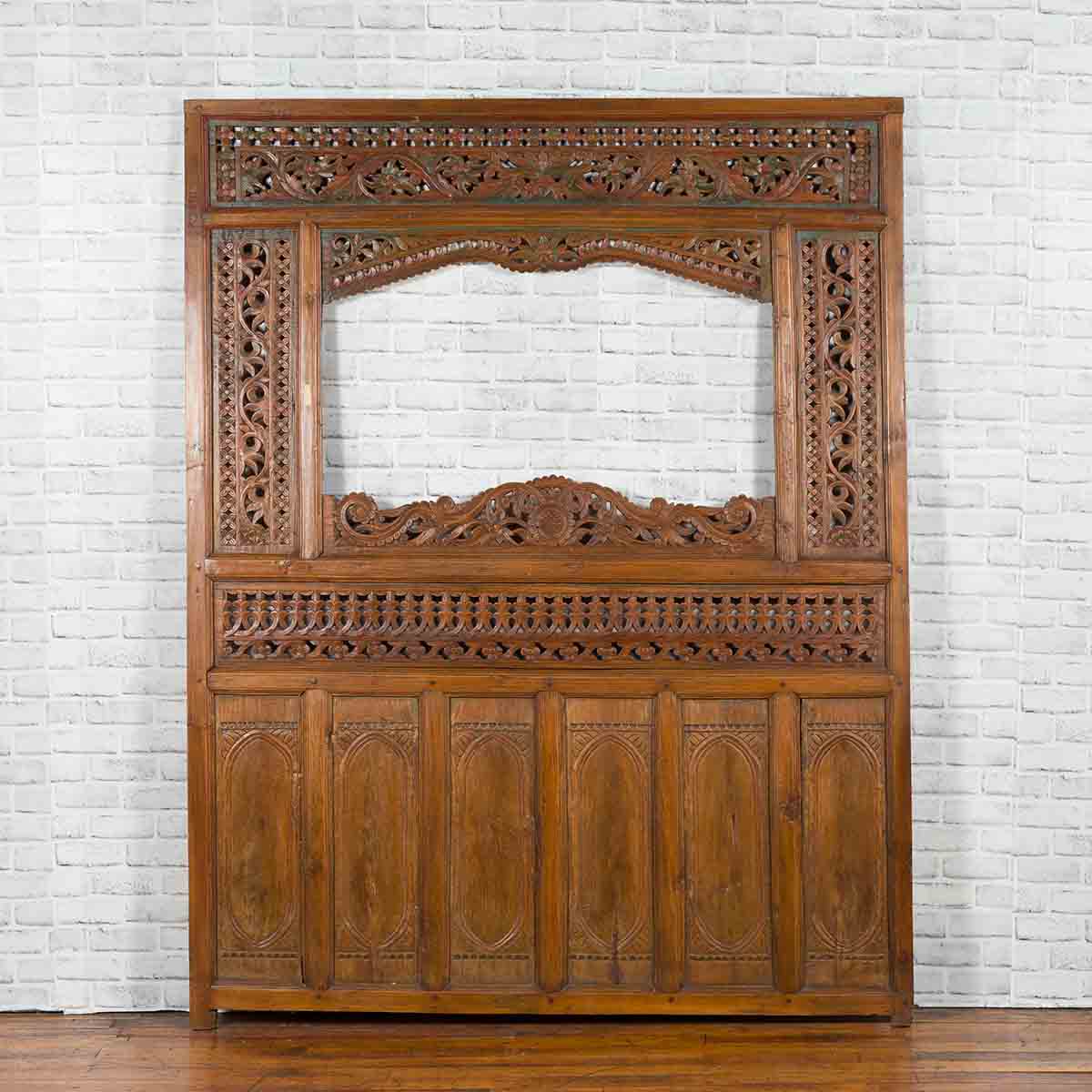 Javanese Architectural Panel with Carved Floral Motifs and Polychrome Accents-2. Asian & Chinese Furniture, Art, Antiques, Vintage Home Décor for sale at FEA Home