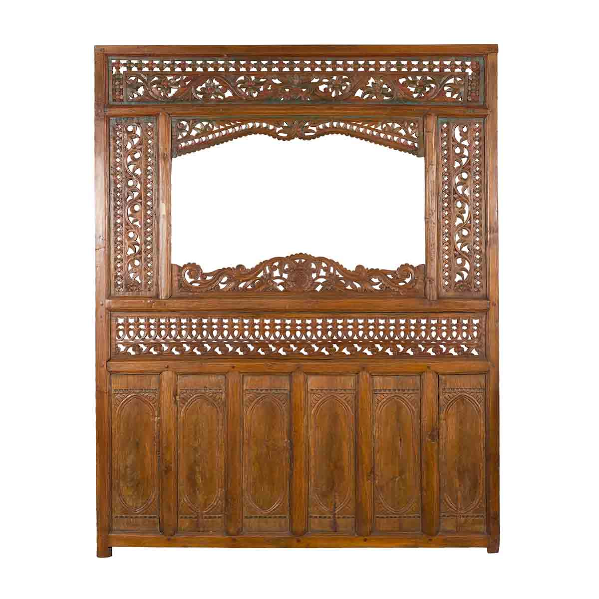 Javanese Architectural Panel with Carved Floral Motifs and Polychrome Accents-1. Asian & Chinese Furniture, Art, Antiques, Vintage Home Décor for sale at FEA Home