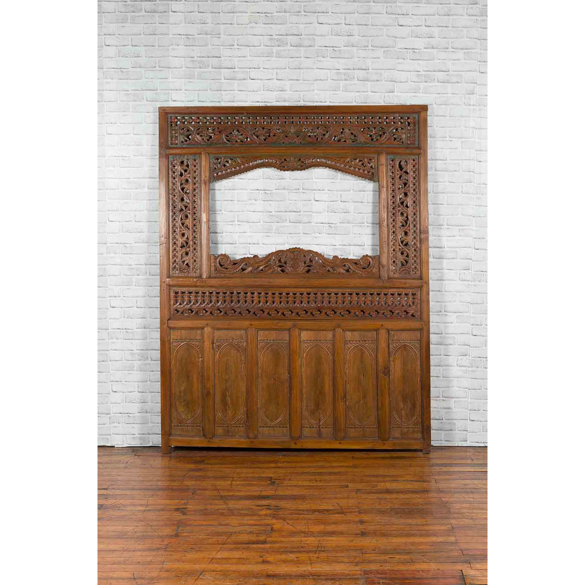 Javanese Architectural Panel with Carved Floral Motifs and Polychrome Accents-4. Asian &amp; Chinese Furniture, Art, Antiques, Vintage Home Décor for sale at FEA Home