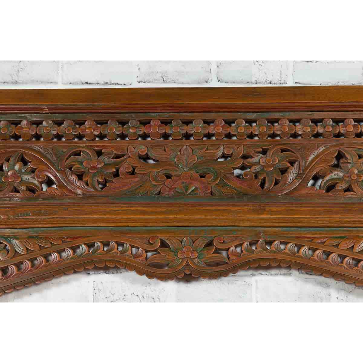 Javanese Architectural Panel with Carved Floral Motifs and Polychrome Accents-11. Asian &amp; Chinese Furniture, Art, Antiques, Vintage Home Décor for sale at FEA Home