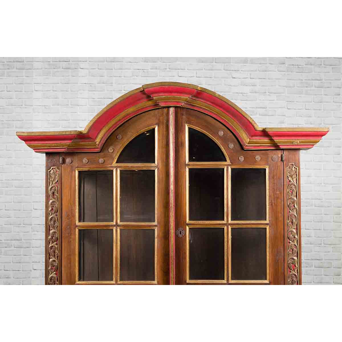 Dutch Colonial Early 20th Century Bonnet Top Gilded Cabinet with Glass Doors-4. Asian &amp; Chinese Furniture, Art, Antiques, Vintage Home Décor for sale at FEA Home