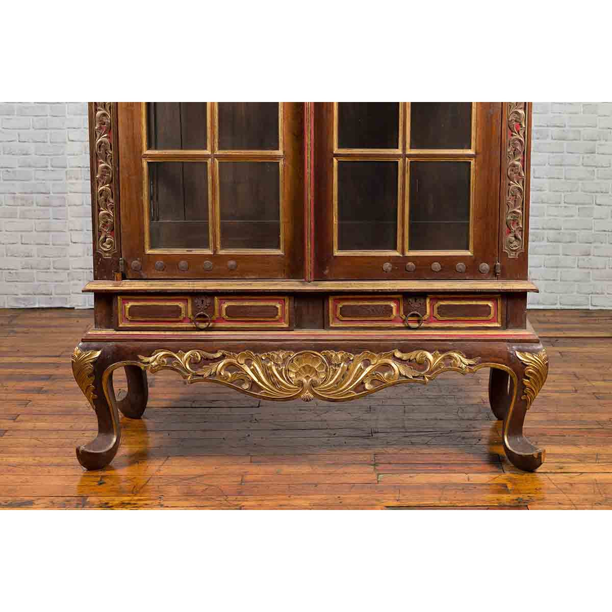 Dutch Colonial Early 20th Century Bonnet Top Gilded Cabinet with Glass Doors-5. Asian &amp; Chinese Furniture, Art, Antiques, Vintage Home Décor for sale at FEA Home