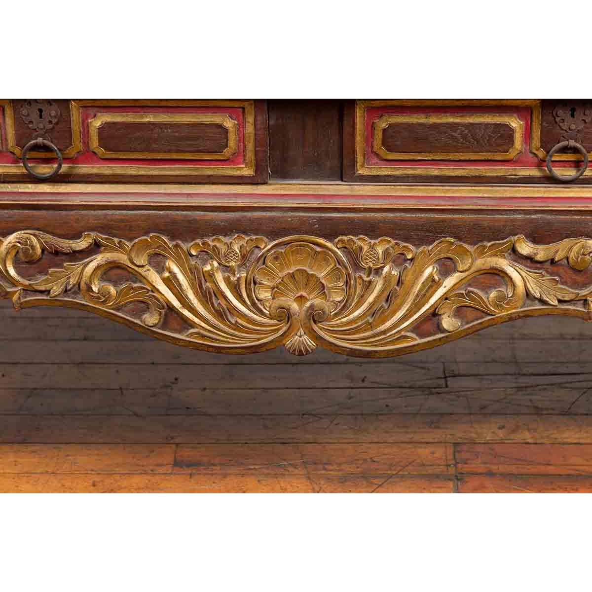 Dutch Colonial Early 20th Century Bonnet Top Gilded Cabinet with Glass Doors-10. Asian &amp; Chinese Furniture, Art, Antiques, Vintage Home Décor for sale at FEA Home