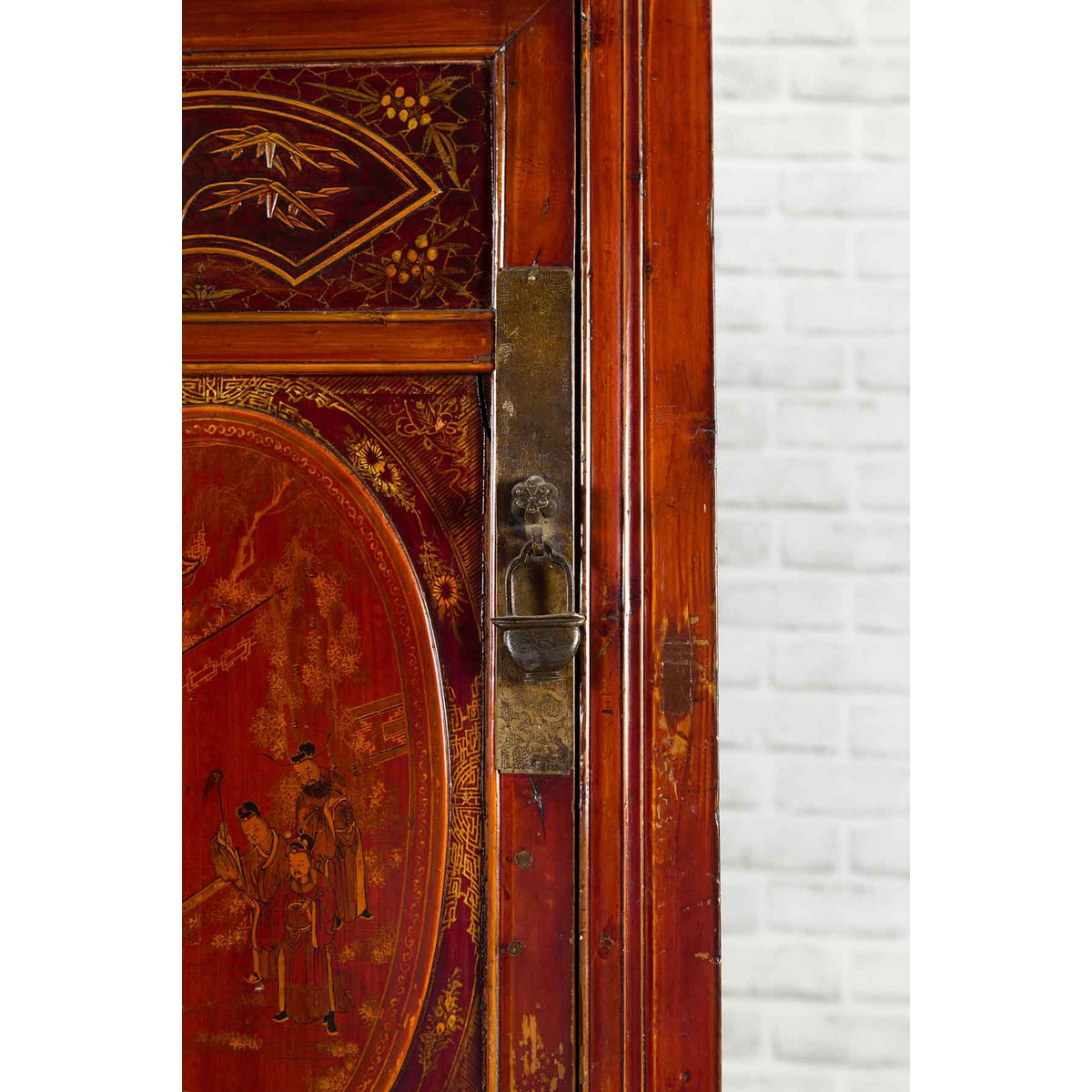 Chinese Qing Dynasty 19th Century Red Cabinet with Eight Doors and Four Drawers-14. Asian &amp; Chinese Furniture, Art, Antiques, Vintage Home Décor for sale at FEA Home