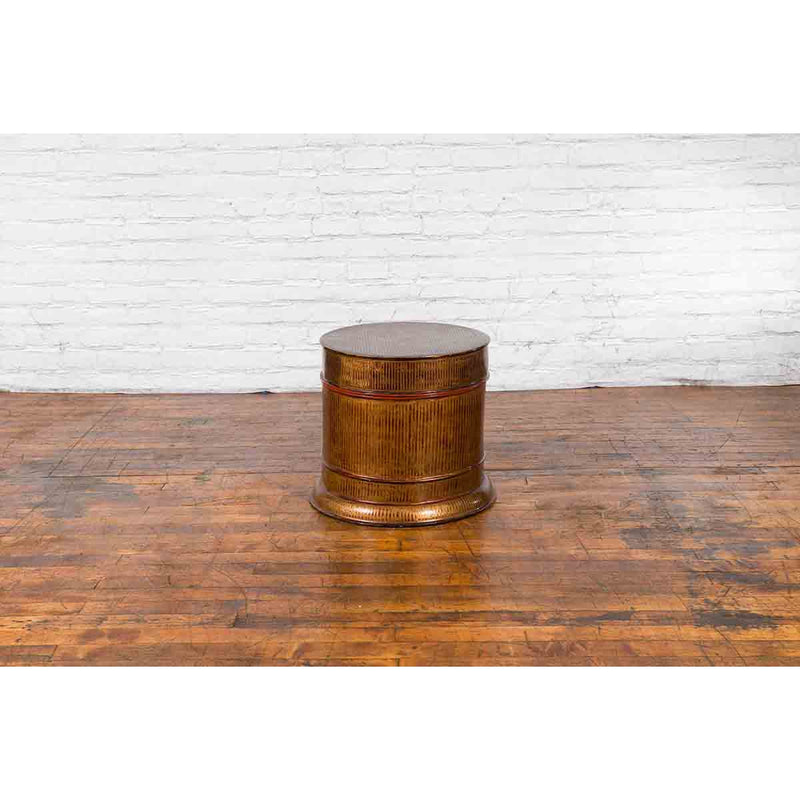Burmese Vintage Negora Lacquer Circular Storage Bin with Vertical Stripes-YN7848-7. Asian & Chinese Furniture, Art, Antiques, Vintage Home Décor for sale at FEA Home