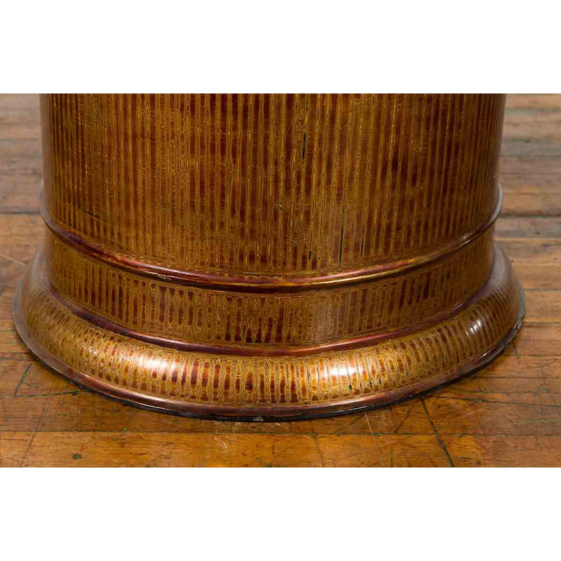 Burmese Vintage Negora Lacquer Circular Storage Bin with Vertical Stripes-YN7848-12. Asian & Chinese Furniture, Art, Antiques, Vintage Home Décor for sale at FEA Home