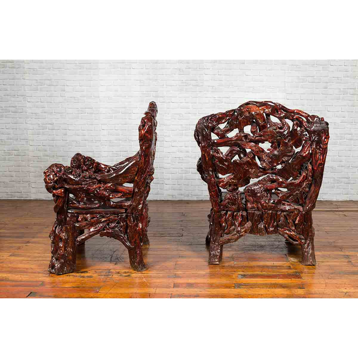 Chinese Handcrafted Dark Azalea Root Armchairs from China-6. Asian &amp; Chinese Furniture, Art, Antiques, Vintage Home Décor for sale at FEA Home