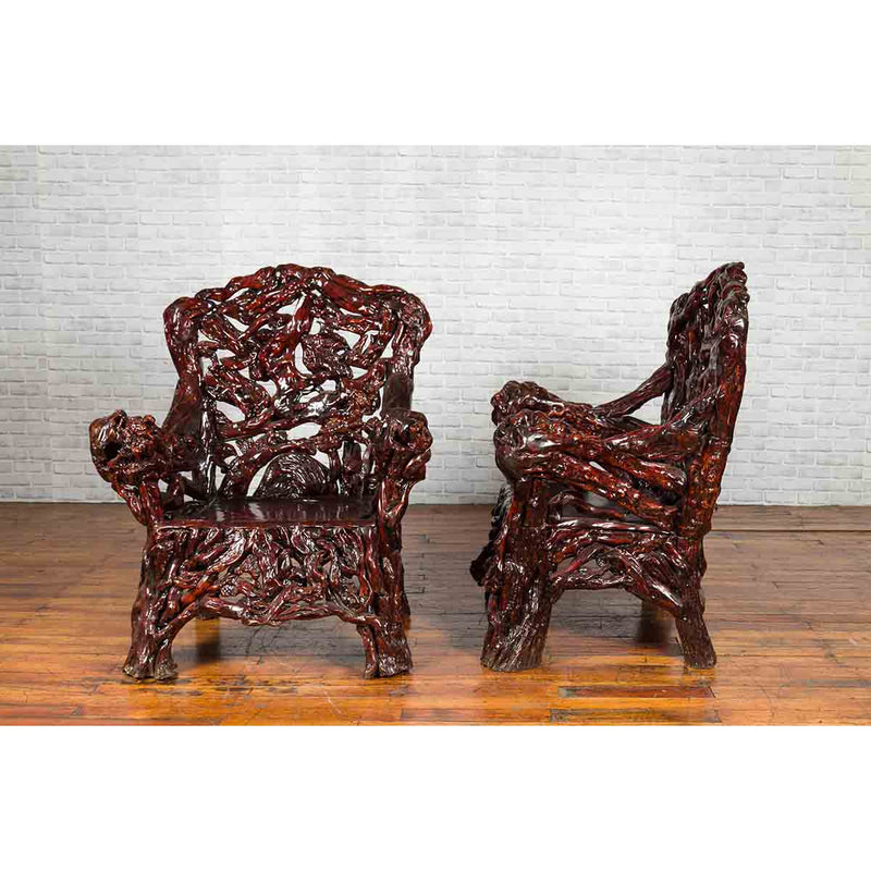 Chinese Handcrafted Dark Azalea Root Armchairs from China-YN2313 & YN2314-7. Asian & Chinese Furniture, Art, Antiques, Vintage Home Décor for sale at FEA Home