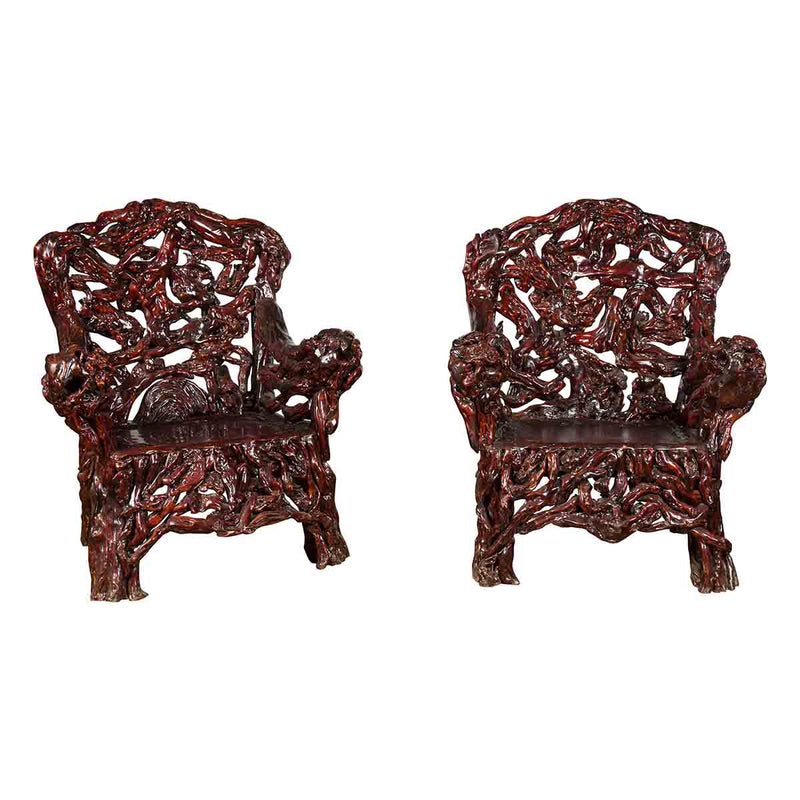 Chinese Handcrafted Dark Azalea Root Armchairs from China-YN2313 & YN2314-1. Asian & Chinese Furniture, Art, Antiques, Vintage Home Décor for sale at FEA Home