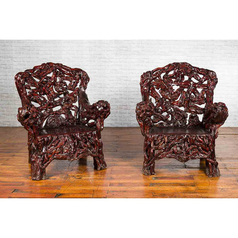 Chinese Handcrafted Dark Azalea Root Armchairs from China-YN2313 & YN2314-2. Asian & Chinese Furniture, Art, Antiques, Vintage Home Décor for sale at FEA Home