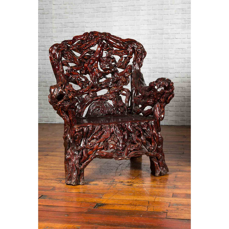 Chinese Handcrafted Dark Azalea Root Armchairs from China-YN2313 & YN2314-8. Asian & Chinese Furniture, Art, Antiques, Vintage Home Décor for sale at FEA Home