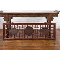 19th Century Qing Dynasty Elmwood Panel with Three Inset Mirrors