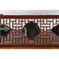 19th Century Qing Dynasty Elmwood Panel with Three Inset Mirrors