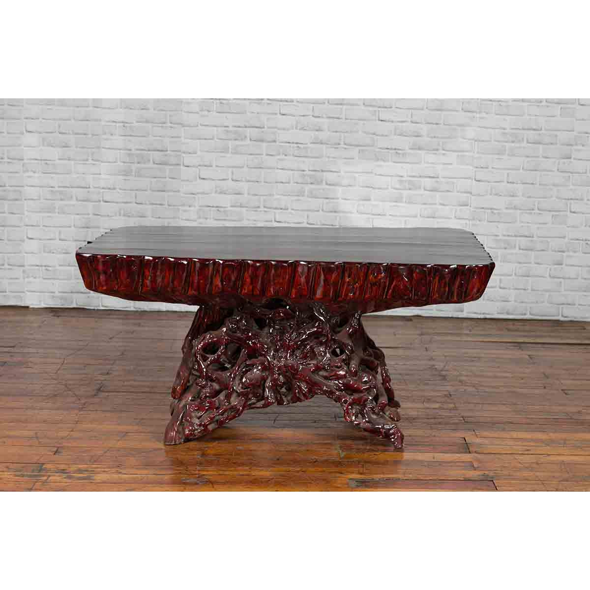 Chinese Late 20th Century Hand Carved Lacquered Azalea Wood Root Coffee Table-3. Asian &amp; Chinese Furniture, Art, Antiques, Vintage Home Décor for sale at FEA Home