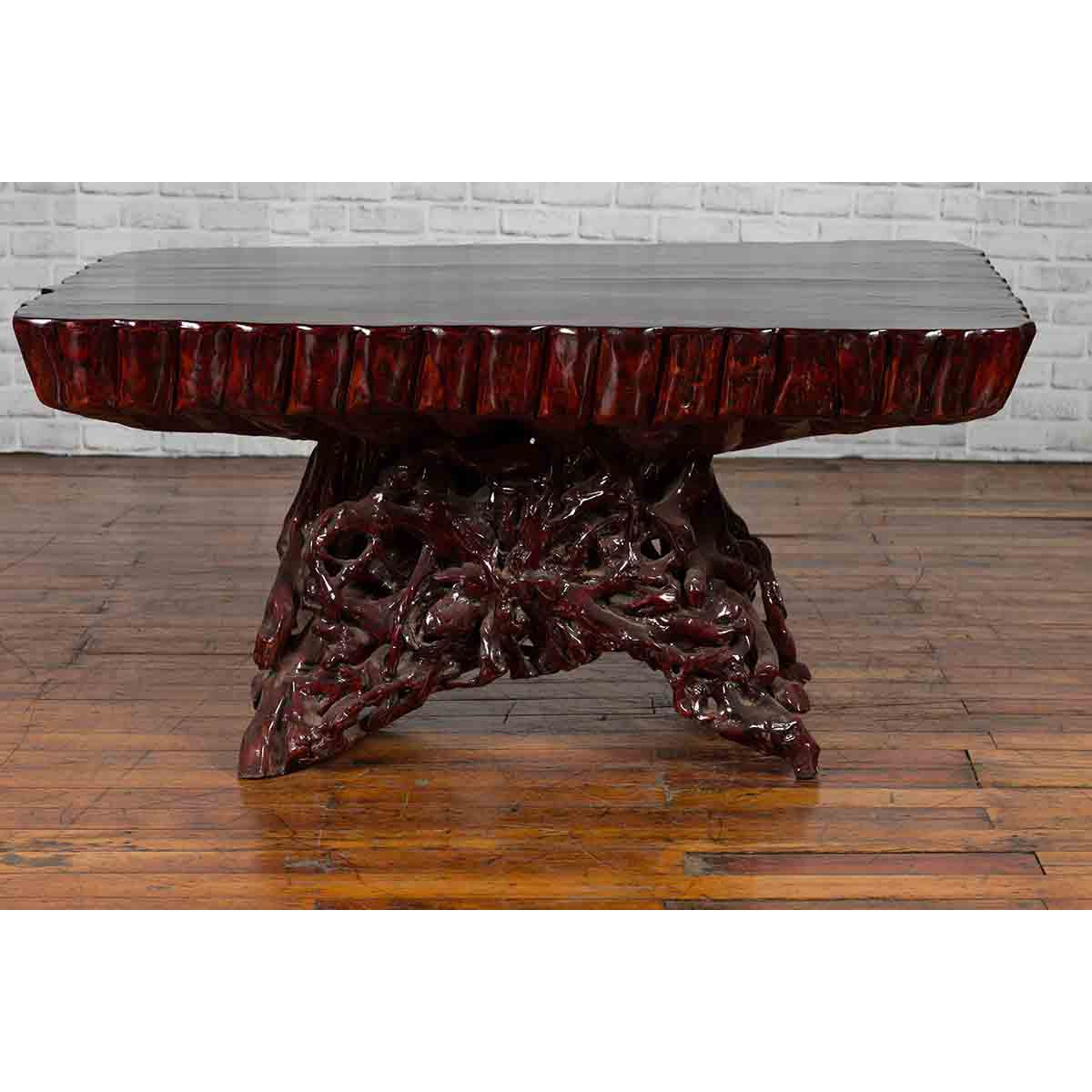 Chinese Late 20th Century Hand Carved Lacquered Azalea Wood Root Coffee Table-5. Asian &amp; Chinese Furniture, Art, Antiques, Vintage Home Décor for sale at FEA Home
