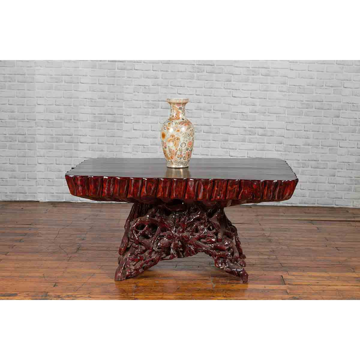 Chinese Late 20th Century Hand Carved Lacquered Azalea Wood Root Coffee Table-4. Asian &amp; Chinese Furniture, Art, Antiques, Vintage Home Décor for sale at FEA Home