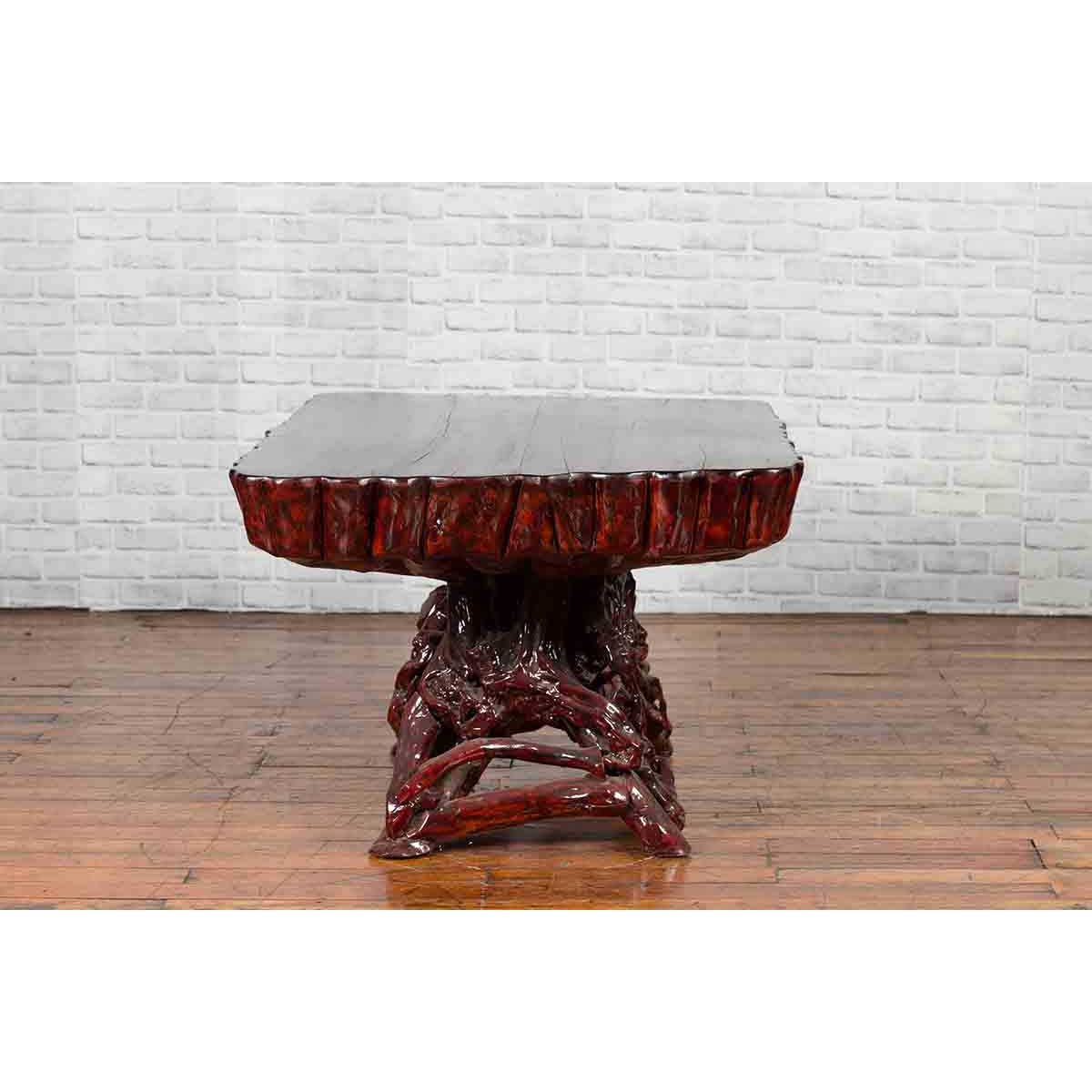 Chinese Late 20th Century Hand Carved Lacquered Azalea Wood Root Coffee Table-7. Asian &amp; Chinese Furniture, Art, Antiques, Vintage Home Décor for sale at FEA Home
