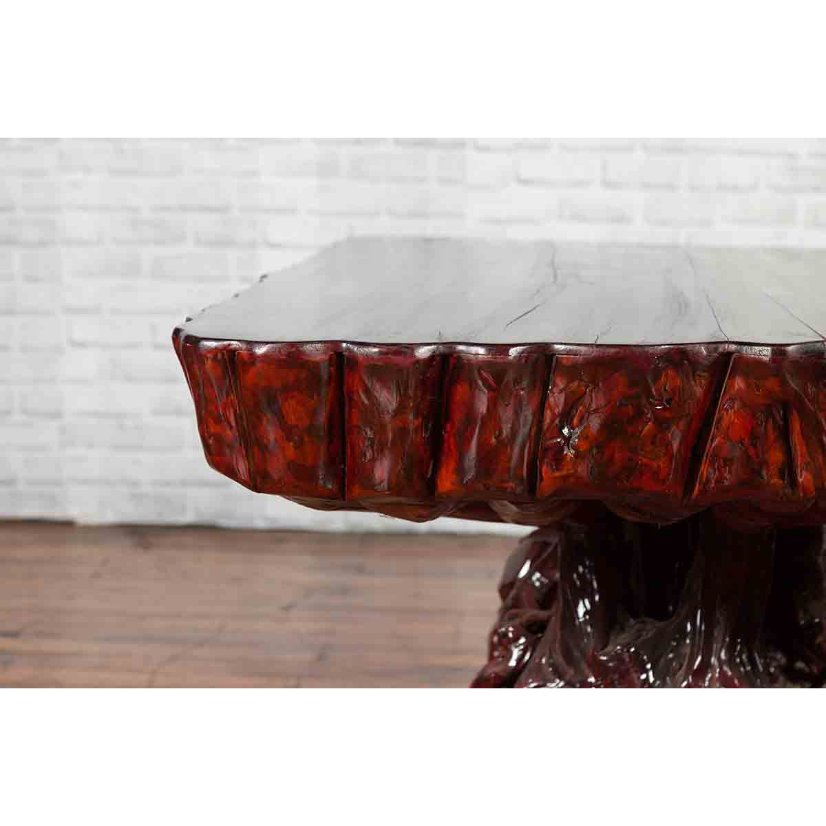 Chinese Late 20th Century Hand Carved Lacquered Azalea Wood Root Coffee Table-8. Asian &amp; Chinese Furniture, Art, Antiques, Vintage Home Décor for sale at FEA Home