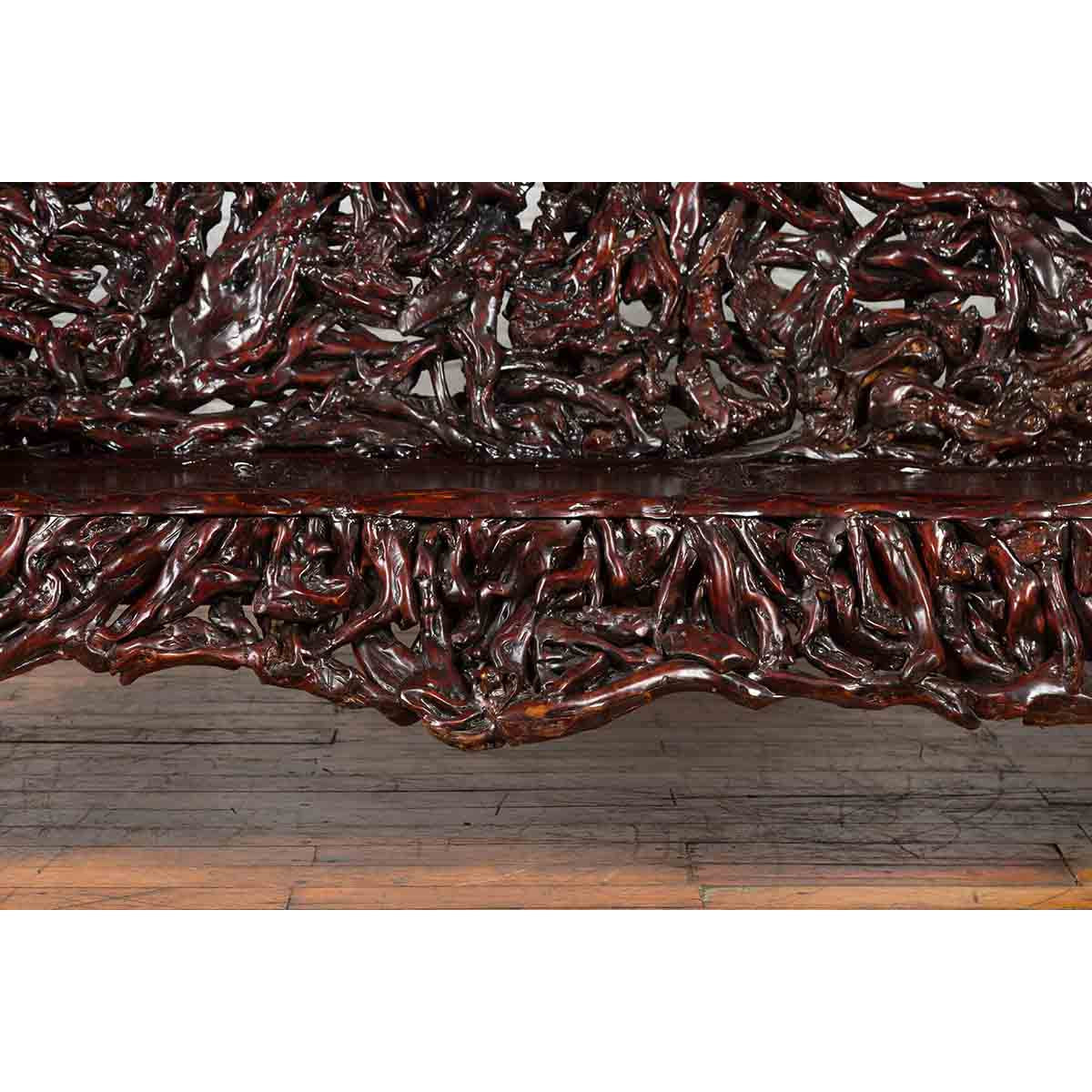 Chinese Late 20th Century Hand Carved Azalea Wood Root Lacquered Settee-12. Asian &amp; Chinese Furniture, Art, Antiques, Vintage Home Décor for sale at FEA Home