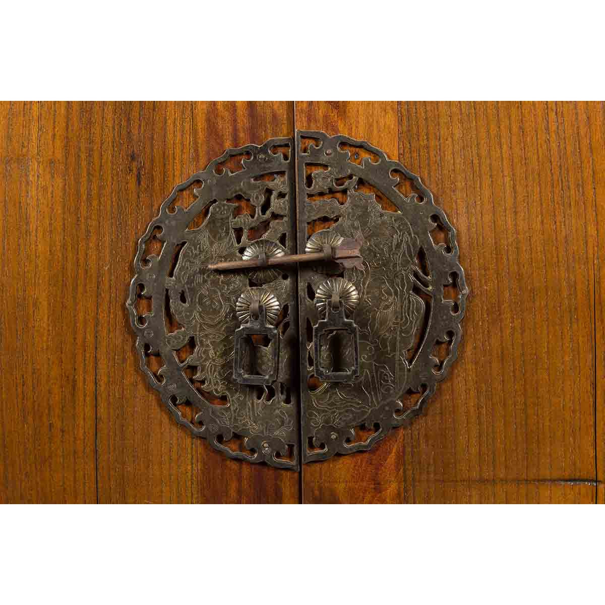 19th Century Chinese Qing Dynasty Period Wooden Cabinet with Bronze Medallion-11. Asian &amp; Chinese Furniture, Art, Antiques, Vintage Home Décor for sale at FEA Home
