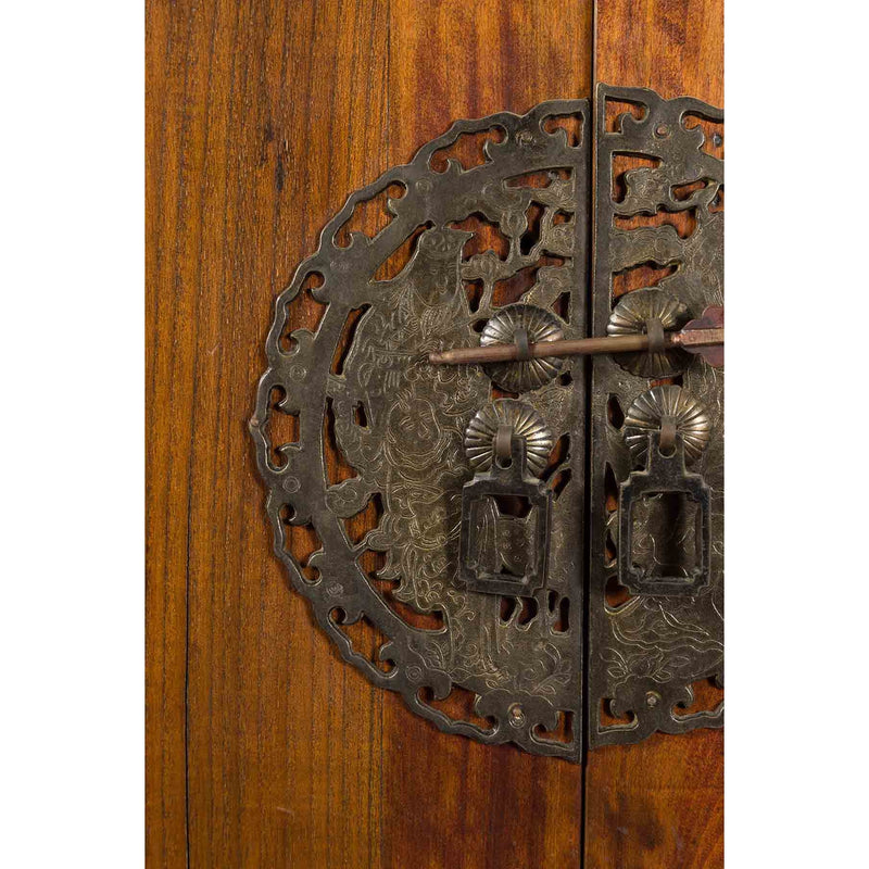 19th Century Chinese Qing Dynasty Period Wooden Cabinet with Bronze Medallion