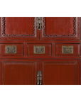 Mid-19th Century Chinese Qing Red Lacquer Cabinet with Multiple Carved Doors-4. Asian & Chinese Furniture, Art, Antiques, Vintage Home Décor for sale at FEA Home