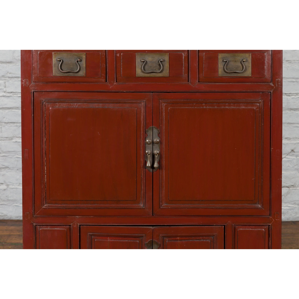 Mid-19th Century Chinese Qing Red Lacquer Cabinet with Multiple Carved Doors-5. Asian &amp; Chinese Furniture, Art, Antiques, Vintage Home Décor for sale at FEA Home
