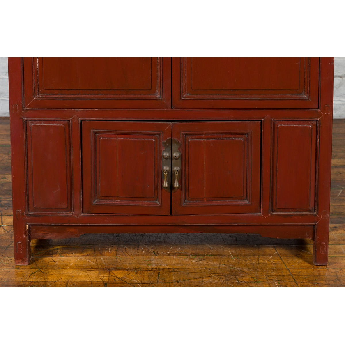 Mid-19th Century Chinese Qing Red Lacquer Cabinet with Multiple Carved Doors-6. Asian &amp; Chinese Furniture, Art, Antiques, Vintage Home Décor for sale at FEA Home